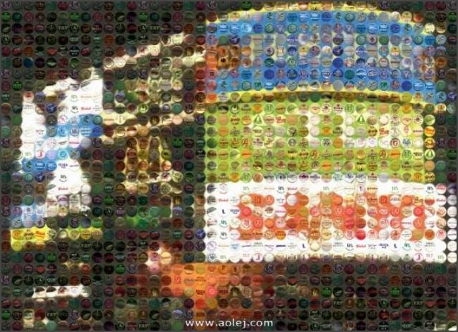 This is enhanced photo mosaic, used beer cans and circle alpha mask, background is source image.