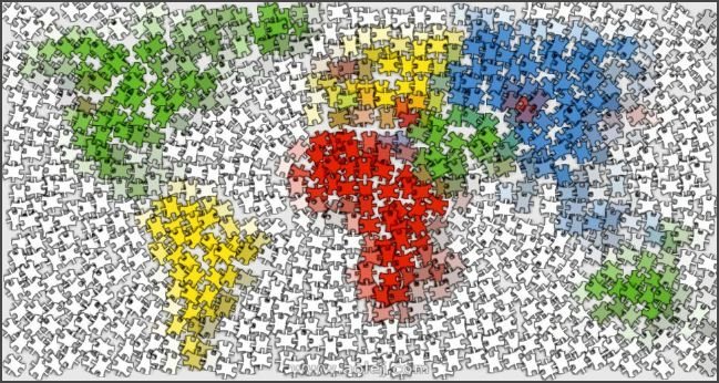 Complex mosaic now, puzzle of the world and rotated cells.