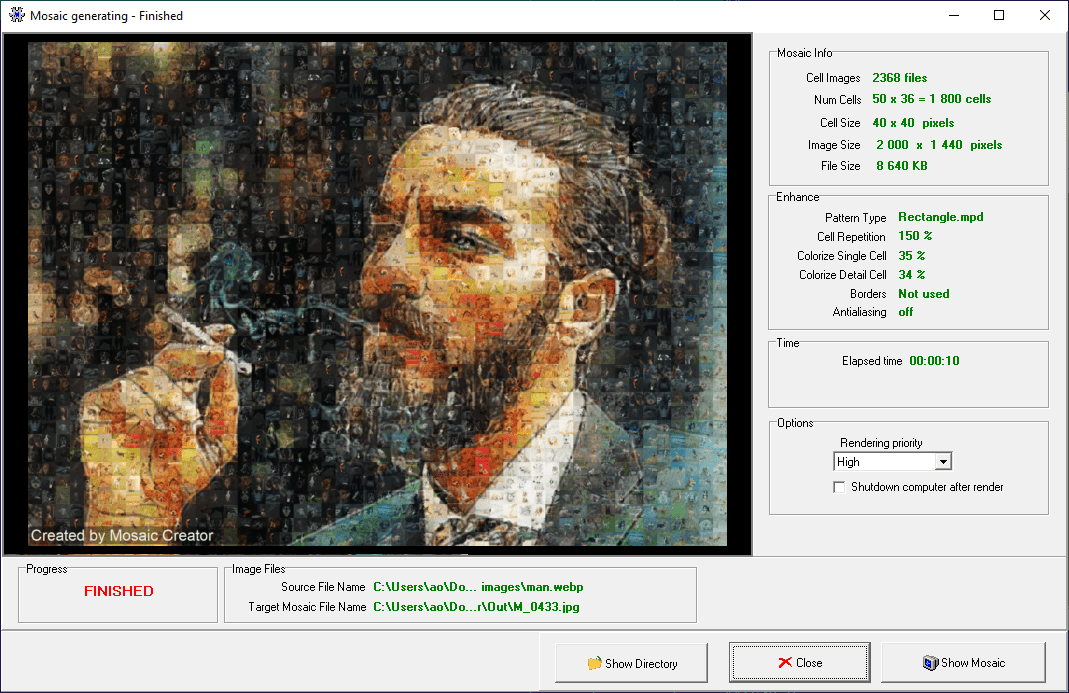 Mosaic Creator screenshot - rendering mosaic