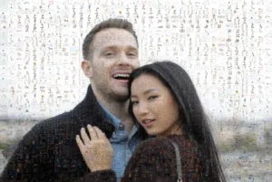 Photo mosaic of happy pair