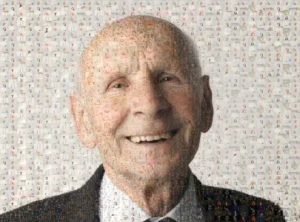 Photo mosaic of happy old man
