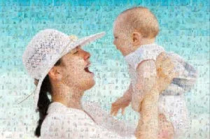 Photo mosaic of woman with baby